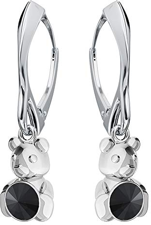 Ohrringe Silber 925 Hängend für Damen - Viele Farben - Ohrringe Hängend mit Kristallen Bär Schmuck für Sie Silber Ohrringe Mädchen Geschenk Frau Handmade: Ohrringe (Jet)