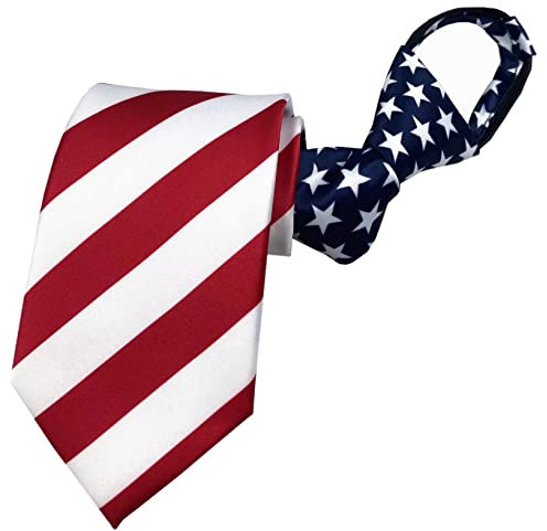 Herren-Krawatte mit Reißverschluss, vorgebunden, einfarbig, kariert, gestreift, für Hochzeiten, Business, formelle Krawatte, Rot, Blau und Weiß Amerikanische Flagge, Einheitsgröße