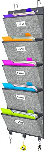 VERONLY Over the Door File Organizer, Hanging File Folders, Wall Organizers and Storage for Mail, Magazine, Notebooks, Planners, Office, Classroom, 5 Extra Large Pockets, 50.39” Tall