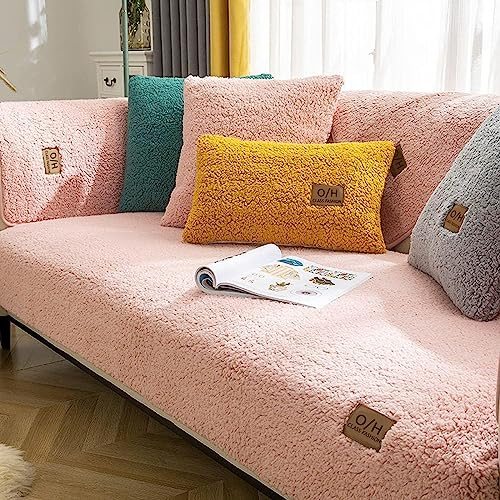 LINGKY Samt Sofabezug 1 2 3 4 Sitzer, L Form Sofaüberwurfe, Ecksofa Sofa überzug Pets Dog Couch überzug Anti-rutsch Sofaschutz, Ultra Weicher Sofaschoner (Rosa,90x160cm/Rechteckig)