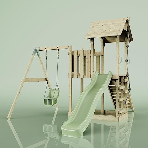 Rebo PolarPlay Balcony Tower Kids Wooden Climbing Frame - Swing Calder Sage