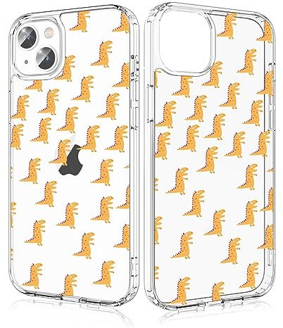 Losvick iPhone 13/iPhone 14 Case, Orange Dinosaur Clear Hybrid Dual Layer Hard PC + Shockproof TPU Bumper for iPhone 13/14 6.1 - Orange Dinosaur
