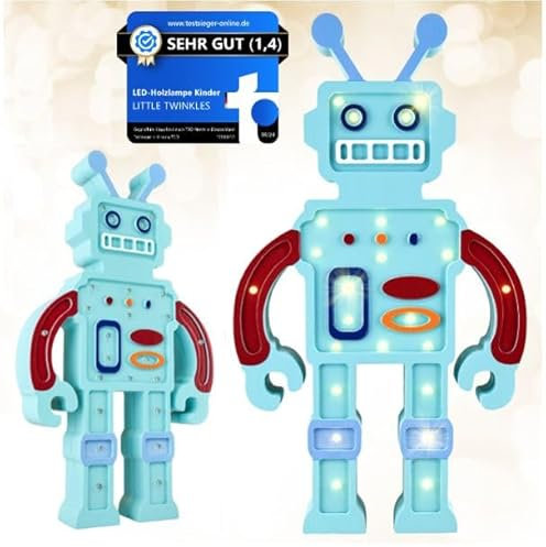 Kinder Nachtlicht aus Kiefernholz – Dimmbar, Timer, Warmes & Angenehmes Licht – Kinderzimmer Deko-Lampe, Leselampe & Schlummerlicht, Roboter