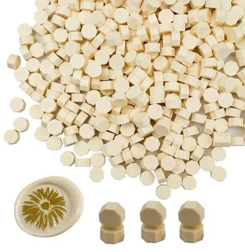 Wachs Siegel Perlen, Ioggtser 500 PCS Achteck Siegelwachsperlen für Wachssiegelstempel, Siegelperlen zur Herstellung von Wachssiegeln für Hochzeits- und Partyeinladungen (Milk White)