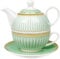 fanquare Teapot Cup and Saucer Set, British Afternoon Tea Set for One with Gold Trim, Porcelain Teapot for Adults Gift, Green Stripes