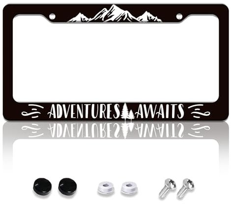 AHANDMAKER Personalisiert „Adventure Awaits“-Nummernschildrahmen, Berg-Auto-Tag-Abdeckung, Aluminium-Auto-Kennzeichenhalter, Nummernschild, Passend Für Standard-US-Fahrzeuge, Größe Für Männer