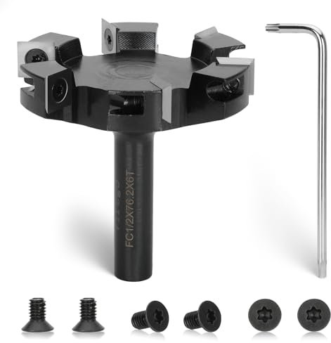 Virego CNC-Spoilboard-Oberfräsen-Bit, 1,27 cm Schaft, 6-Flügel, 7,6 cm Schnittdurchmesser, Plattenabflachungsfräser, Hobel-Bit, 6 zusätzliche Schrauben, Upgrade