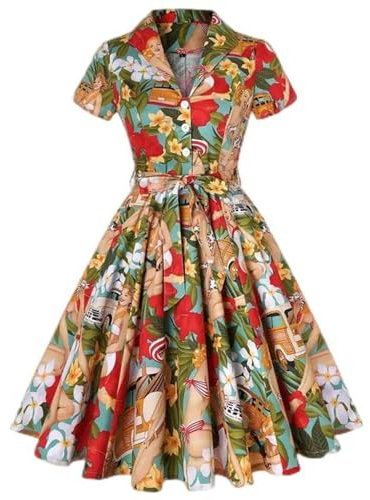 Vintage Rouge à Carreaux Robe ceinturée Tunique Femmes vêtements élégant à Manches Courtes années 50 Hepburn rétro Swing Rockabilly Robes en Coton-comme Le Montre l'image-L