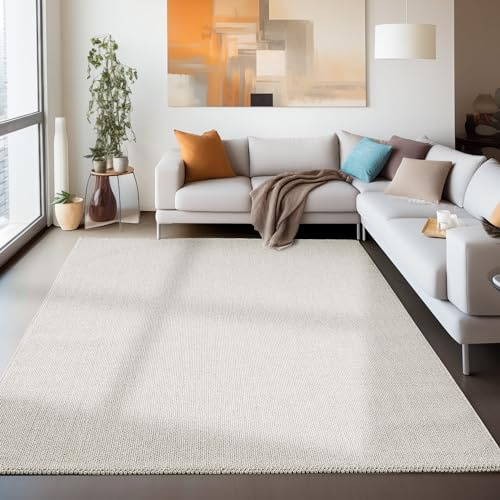 Carpettex Läufer Flur Wohnzimmerteppich Langlebig Robuster Schlingenteppich Cut-Loop 60 x 100 cm Creme - Kurzflor Bettvorleger Schlafzimmer Moderner Einfarbig und Meliert Küchenläufer Schlingenflor