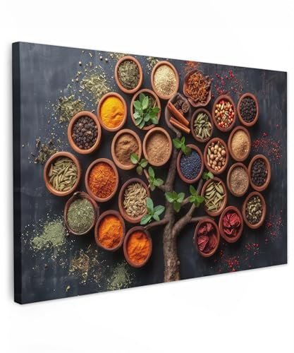 MuchoWow© Leinwände Groß 120x80 cm XXL Wall Decoration Bilder für die Wand Schlafzimmer Deko Pictures Canvas Painting Wanddekoration Wohnzimmer Kräuter - Baum - Küche - Kochen