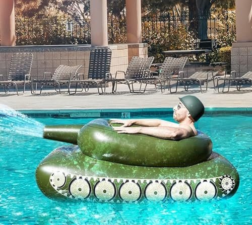 Pool Aufblasbarem Tank mit Wasserwerfer, Aufblasbar Panzer Schwimmring mit Wasserkanone, Luftmatratze Schlauchboote Schwimmsessel, Wassersprühring Sommer Schwimmbecken Spielzeug (Color : Green, Size