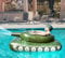 Pool Aufblasbarem Tank mit Wasserwerfer, Aufblasbar Panzer Schwimmring mit Wasserkanone, Luftmatratze Schlauchboote Schwimmsessel, Wassersprühring Sommer Schwimmbecken Spielzeug (Color : Green, Size