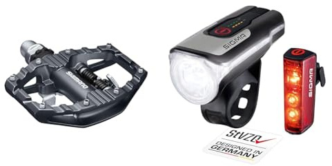 SHIMANO Unisex – Erwachsene EPDEH500 Fahrradpedale, Schwarz, Einheitsgröße & Sigma Sport - LED Fahrradlicht Set Aura 80 und Blaze