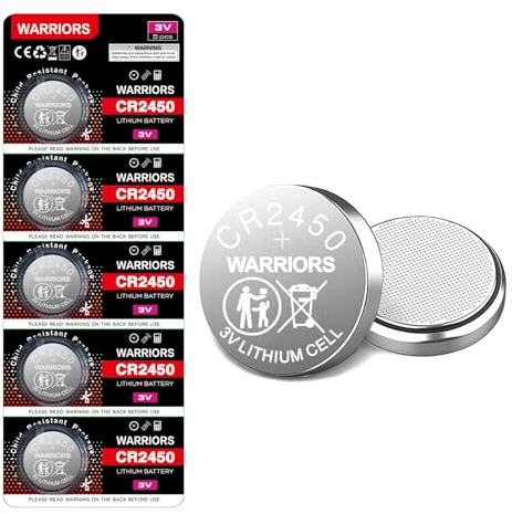 5X Warriors Batteria CR2450 3V al Litio – Confezione da 5 Pile a Bottone, Blister a Prova di Bambino, per Telecomandi, Bilance, Giocattoli e Dispositivi Elettronici
