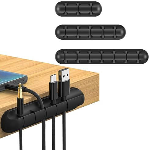 Shunshi Cable Holder Clips, 3-Pack Cable Management Cord Organiser Clips Silicone Adhesive Cable Clip Holders for USB Charging Cable Mouse Wire PC Office Home (Black)
