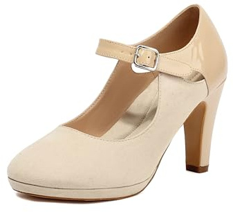 elerhythm Mary Jane Heels Retro Closed Toe Pumps Caviglia Pierced Strappy Camoscio Chic Vintage Gatsby Scarpe
