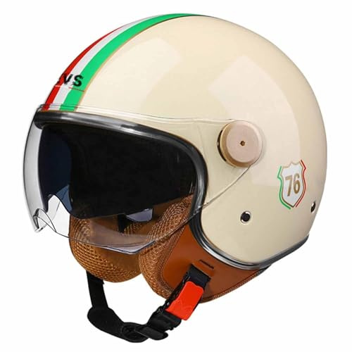 Casco Moto 3/4 Aperto Casco Moto Mezzo Casco Omologato DOT/ECE con Doppia Visiera Casco Jet Stile Vintage Retrò Per Bambini Giovani Uomini Donne(Color:7,Size:M(57~58CM))