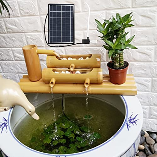 TIANHEY Fontaine d'eau Extérieure, Fontaine De Jardin Zen en Bambou De 60Cm, avec Pompe Et Panneau Solaire De 6W, pour Pelouse, Jardin, Cour, Créativité