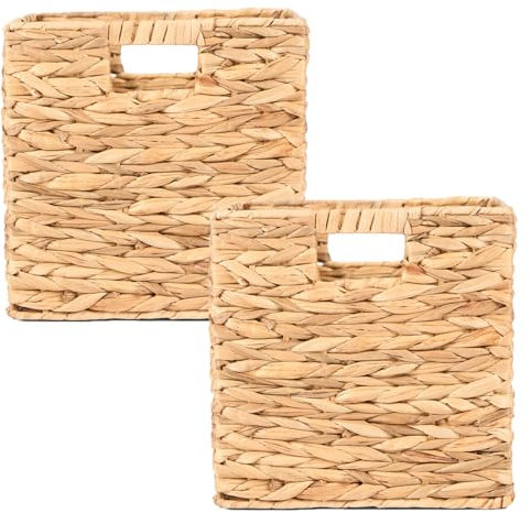 OHS Cube Storage Boxes Set of 2 Paper Rope, Foldable Storage Cubes Set Home Bathroom Living Room Collapsible Storage for Toys Blankets Books Clothes, Natural