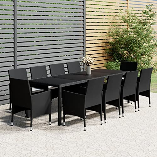 Gecheer 11-TLG. Garten Essgruppe 10 Personen Polyrattan Sitzgruppe Gartenmöbel Set Balkonmöbel Set Gartentisch mit Stühlen Loungemöbel Terrassenmöbel Sitzgarnitur Garnitur Schwarz