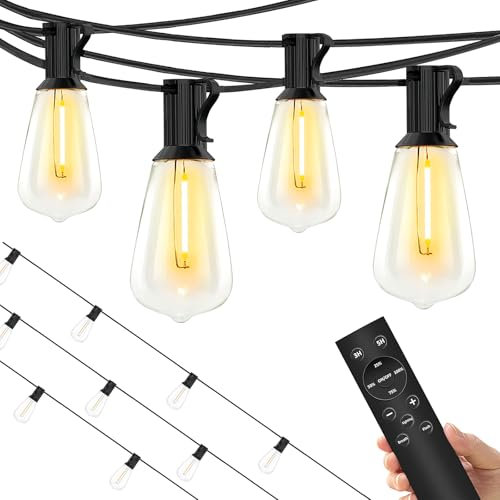 ZONJIE Lichterkette für draußen – 15 m elektrische LED-Lichterkette für draußen mit Fernbedienung, dimmbar 25 + 1 ST38-Glühbirnen, 3 Modi und Timer-Funktion, wasserdichte Gartenlichterkette für Party