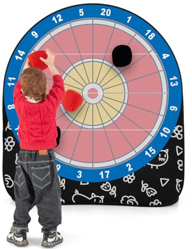 GOPLUS Riesige Dartscheibe, Fußball Dartboard mit Zielscheibe, 4 Kickbällen und Tragetasche, Selbstklebende Dartscheibe zum Kicken/Werfen, Dartbrettspiel für Indoor Outdoor (Schwarz)