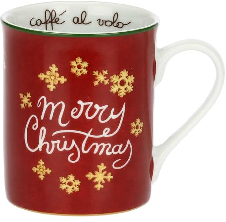 THUN - Taza roja de porcelana, 300 ml, colección Sorpresas de Navidad