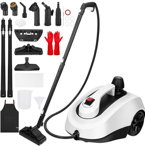 Pulitore a vapore, multiuso, con 21 accessori, riscaldamento rapido in 5 minuti, per tappeti, pavimenti, finestre, specchi, vetri e auto (bianco1)