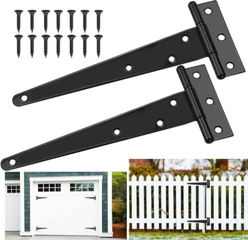 Scharniere Schwerlast – 2 Stück 300 mm T-Hinge Schwarz Metallo-T-Hinge für Pultdachschranktüren, Schwerlast-T-Hinge mit Rostschutz für Gartentüren, inkl. 14 Schrauben