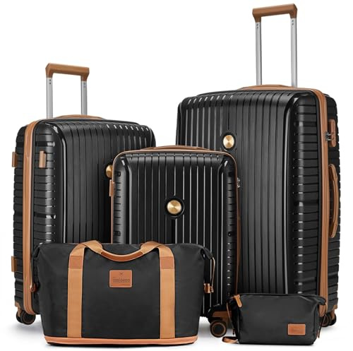 Joyway Kofferset 5tlg Hartschale Leicht PP mit 4 Rollen und TSA-Schloss Der Gepäcksets Enthält 1 Reisetasche und 1 Kulturbeutel