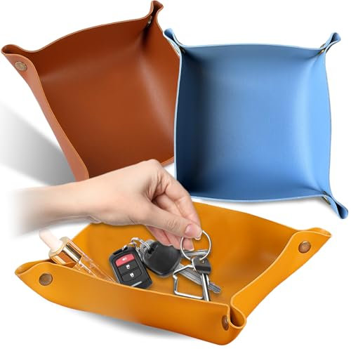 GZYYANG 3 Pièces Vide Poche Entre, Petit Plateau en Cuir PU, Plateau Bijoux, Boite a Clef Decorativepliable en Cuir, Vide Poche Pour les Bijoux, les Montres et les Téléphones Portables(20 x 20 cm)