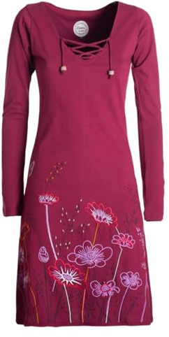 Vishes - Alternative Bekleidung - Damen Langarm-Shirtkleid Tunika-Kleid Baumwollkleid mit Blumen-Print