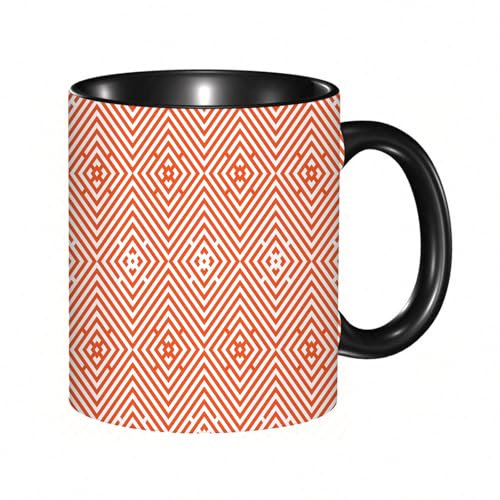 HRRASFAZF Ceramic Coffee/Tea Mug, 11 oz Funny Mugs,Burnt Orange,Rhombuses in Bullseye Pattern with Herringbone Zigzag Stripes,Burn,Gifts for Mothers Day,Birthdays,Christmas,Valentines,Anniversaries