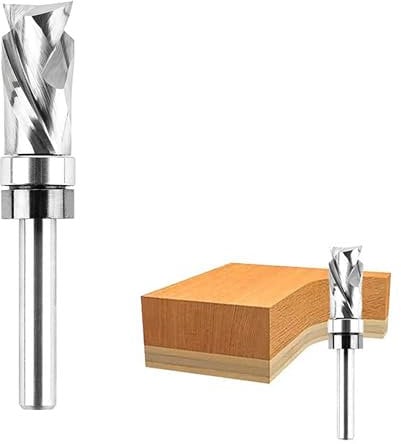 Fraise à Affleurer en Spirale: Tige Fraise a Copier avec Double Roulement à Billes Diamètre de coupe 12 mm Longueur de Coupe de 25.4 mm pour le Travail du Bois