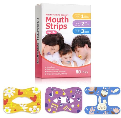 90pcs Mouth Tape, Cinta Bucal para Dormir, TapóN de Ronquido, Mejora la Calidad del Sueño, Myotape infantil, Parche Corrección boca Abierta Niños Adultos (Etapa tres en uno)