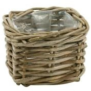 Klocke Dekorationsbedarf Rattan Korb - Pflanzkorb mit Folie – Natur - Handgefertigter Blumenübertopf - Vielseitiger Deko-Korb für Zuhause & Garten (13x13x12 cm)