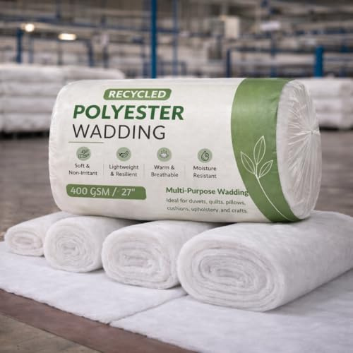 MHG Textiles Premium Wadding Roll for Quilting, Crafts, Upholstery & Sewing - 5 Metres Length, 400gsm/12oz - 27” Wide - Hypoallergenic Recycled Polyester - Soft, Durable, Washable - Multi-Use Padding