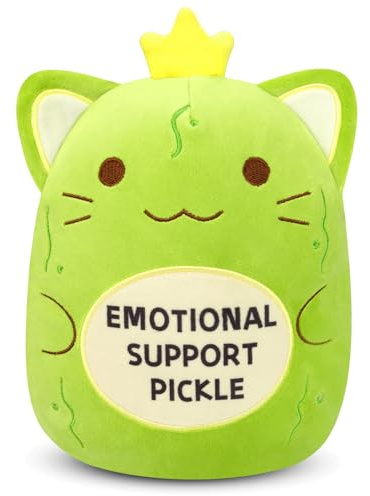 Yamepuia Katze Kuscheltier,Niedliche Emotional Support Pickle Katze Plüschtier,Spaß Grün Plüsch Spielzeug Weich Pickle Katzen Kuscheltier Positive Geschenke und Deko für Kinder Jungen Mädchen