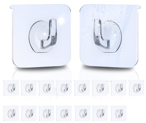 UNILECON Haken Selbstklebende Klebehaken Extra Stark - 15 Stück transparente Klebehaken für Küche, Badezimmer und Schlafzimmer, Max 10KG Tragend