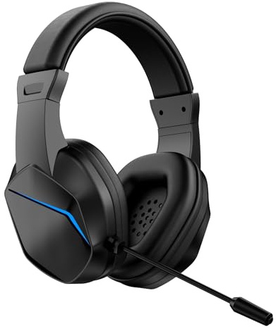 XUMIUZIY Kabelloses Gaming Headset mit Omni Mikrofon, Over Ear Bluetooth Kopfhörer mit LED Leuchten, Geringe Latenz, 40mm Treiber, Stereo Sound, Einstellbare Lautstärke, für PC, PS 4 (Schwarz)