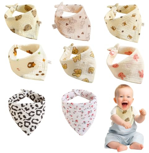 Xstary 8 stycken 24 x 25 cm halsdukar baby haklapp baby halsduk baby | 8 mönster unisex justerbart mjukt material för daglig användning perfekt för spädbarn och småbarn (1–3 år)