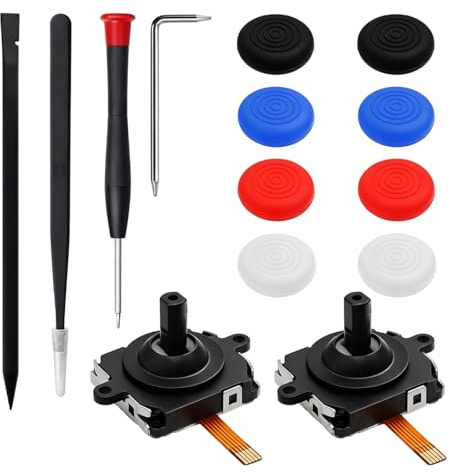 14PCS Joystick Replacement Kit Compatible with Meta Quest 2/Oculus Quest 2 Controller, Complete VR Thumbstick Repair Tool Set with Metal Analog Modules, Silicone Grips & Screwdrivers