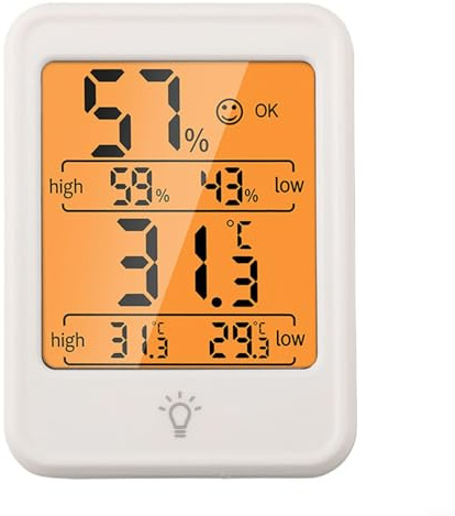 Digitales Innenthermometer und Hygrometer mit Hintergrundbeleuchtung, ± 1 °C und ± 5 % für RH-Genauigkeit, für Schlafzimmer, Babyzimmer und Instrumentenaufbewahrung (weiß)