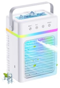 Ultra Quiet Portable Air Conditioner 0.9L Tank with LED Display, Portable Air Cooler 3 Speeds & 2 Modes, Mobile Air Conditioner with Colorful LED Lights, 2-6H Timer, 10W Energy Saving, USB-C Powered