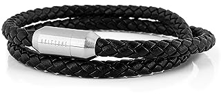 Akitsune Suprema Magnetisches Lederarmband | Armschmuck Damen Herren Edelstahl Doppelt Gewickelt Armband Mattschwarz