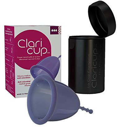 Coupe Menstruelle Claricup - Silicone Médical Antimicrobien - Fabriquée en France - Fournie avec sa boîte de transport et de désinfection - Taille 3