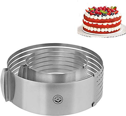 NEWLINE NY Lot de 2 anneaux à gâteau en mousse en acier inoxydable, tranche-gâteau réglable multicouche circulaire, moulage formant des anneaux à gâteau ronds, lot de 2 (10 à 12 + 6 à 8 x 3,2 H)