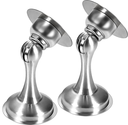 Door Stops 2 Pack, Magnetic Door Stoppers, No Driiling, Stainless Steel Door Catch Holder with Double-Sided Adhesive Tape, Silver