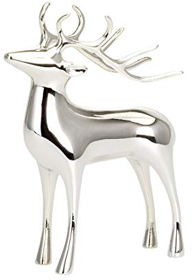 Kleine stehende Deko Rentier Figur - versilberte glänzende Hirsch Geweih Weihnachts-Deko zum Hinstellen Höhe 12 cm