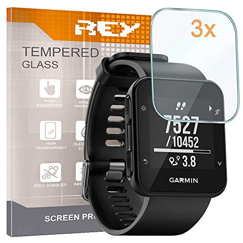 REY 3X Protector de Pantalla para Garmin Forerunner 35 - Forerunner 30, Cristal Vidrio Templado Premium